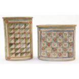 Koralia Kolaiti, pair of stoneware and gilt vases, c.2000, with geometric decoration, each with g...