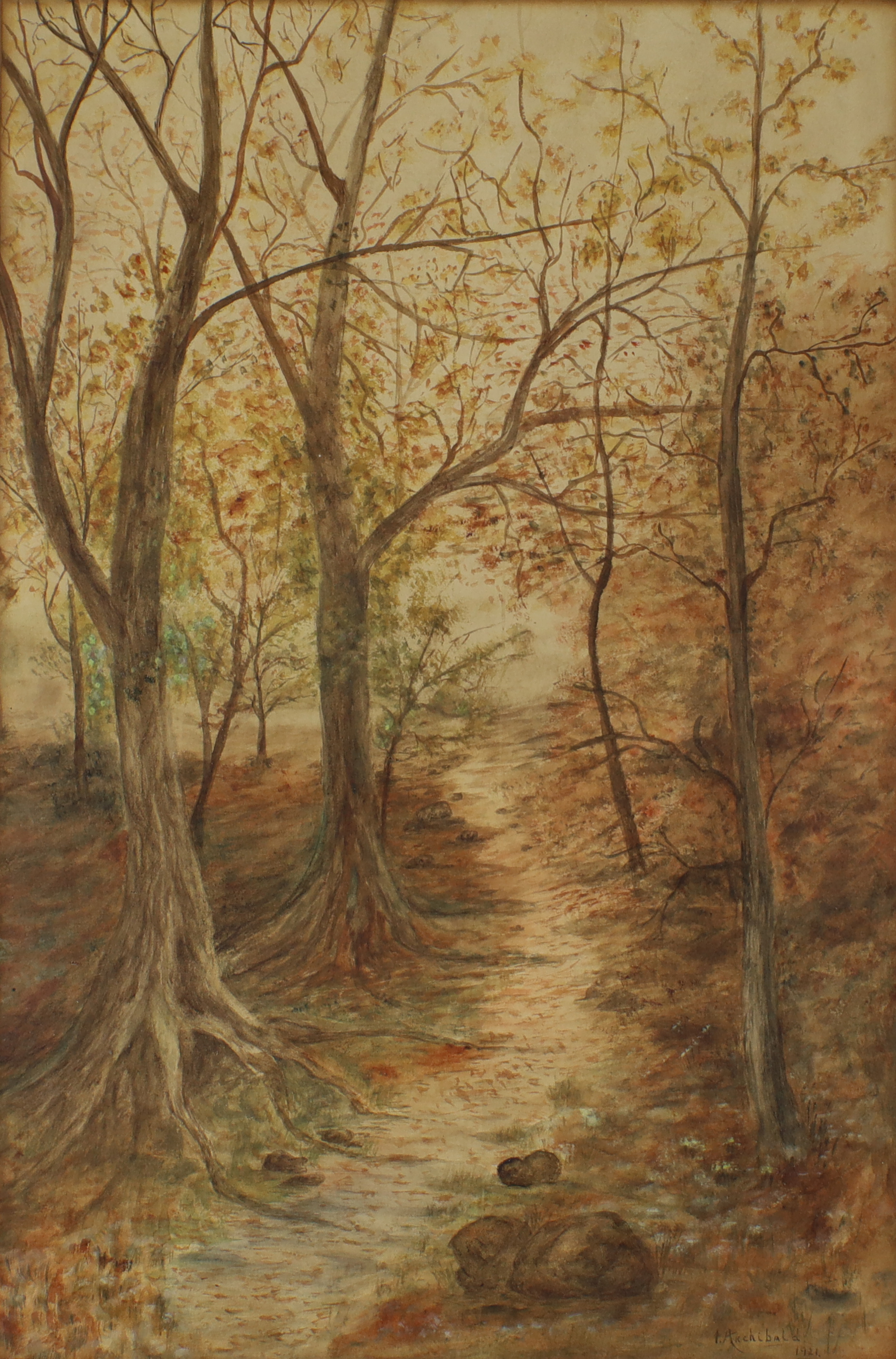 I. Archibald,  active c.1921 -  Woodland path, 1921;  watercolour on paper, signed and dated lo...