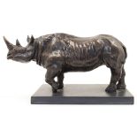 Malcolm Stathers, British, 20th century, 'Rhino', bronze sculpture of a rhino standing foursquare...