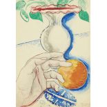Max Burchartz,  German 1887-1961 -  Hand with orange and vase, 1947;  watercolour on paper, sig...