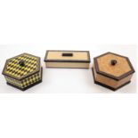 Three modern marquetry trinket or jewellery boxes, designed and made by Chris Seathard, British, ...