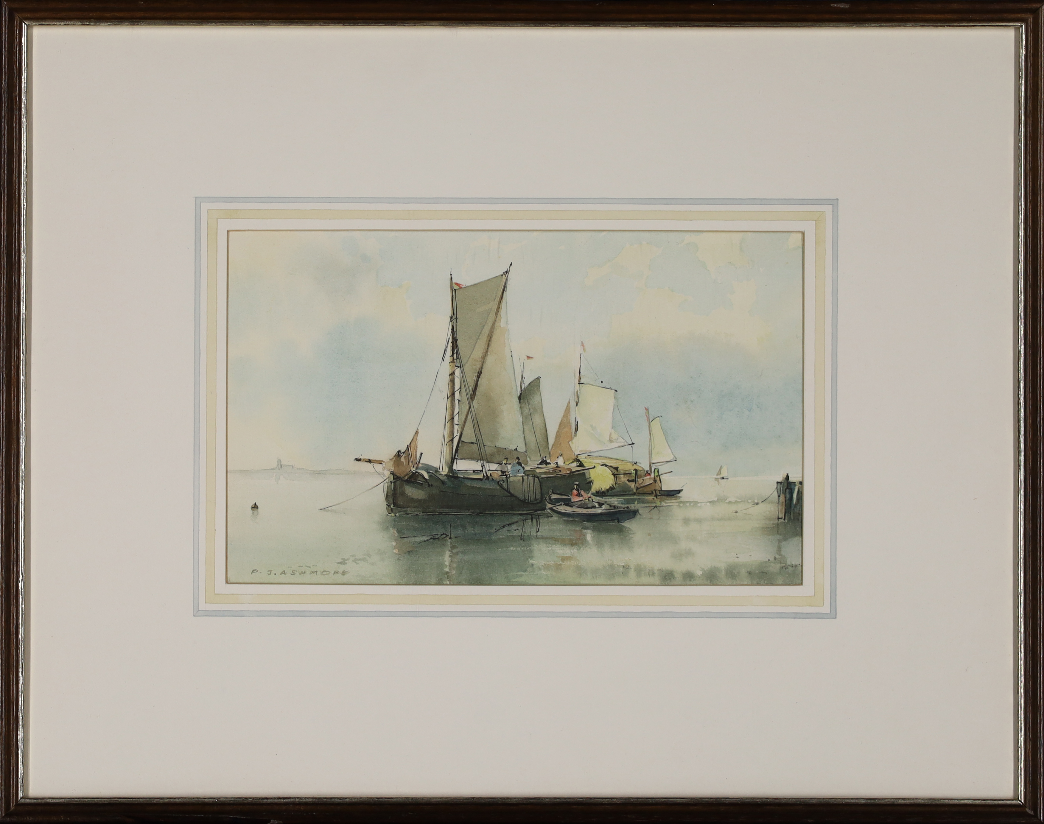 Peter J. Ashmore,  British 20th century -  Dutch Fishing Boats Off Shore;  watercolour on paper... - Image 2 of 4