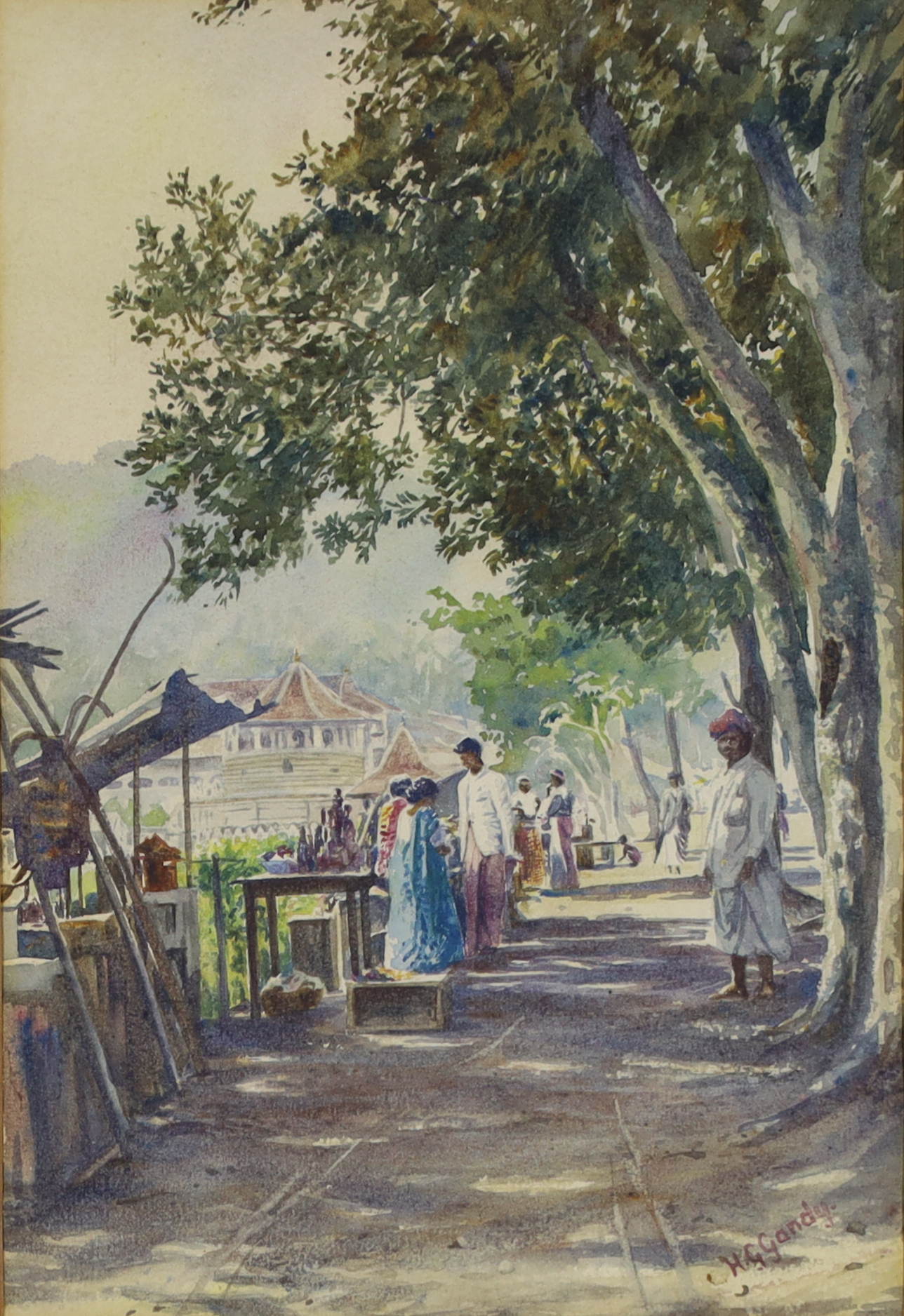 Henry George Gandy,  Irish 1879-1950 -  Street scene;  watercolour on paper, signed lower right...