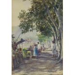 Henry George Gandy,  Irish 1879-1950 -  Street scene;  watercolour on paper, signed lower right...