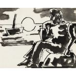 Josef Herman OBE RA, Polish/British 1911-2000 -  Fisherman at Sunset, late 1970s;  pen and ink ...