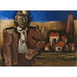 Josef Herman OBE RA, Polish/British 1911-2000 -  Miner in Landscape;  oil and pastel on paper, ...