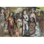 British School, late 20th century -  Group of female figures;  gouache on paper, 23.5 x 34.2 cm...