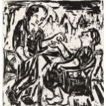 Robert Speight, British late 20th Century -  Two figures;  linocut on paper, 38.5 x 37 cm (ARR)...