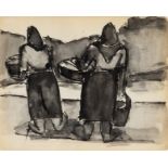 Josef Herman OBE RA, Polish/British 1911-2000 -  Two Women Walking Home, Burgundy, 1955-56; ink...
