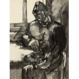 Josef Herman OBE RA,  Polish/British 1911-2000 -  Miner with Pipe and Dog, 1946;  pen and ink a...