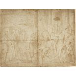 Italian School,  16th century-   Two Benedictine Abbots healing a plagued man;  black chalk an...