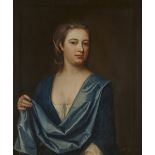 Circle of Jonathan Richardson,  English 1665-1745-  Portrait of Mrs Carey, half-length, wearing ...