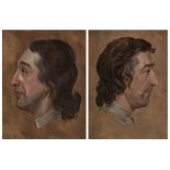 Follower of Jonathan Richardson,  English 1665-1745-  Two portrait studies of the head of a man ...