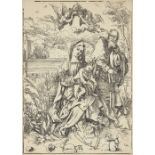 Albrecht Dürer,  German 1471-1528-  The Holy Family with three hares;  woodcut on laid paper, 4...