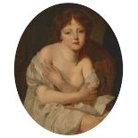 Follower of Jean-Baptiste Greuze,  French 1725-1805-  Portrait of a girl seated in a chair, wear...