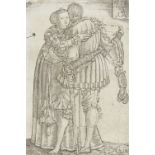 Heinrich Aldegrever,  German 1501/2-1555/61-  Omhelzend paar, no.6;  engraving, signed with mon...