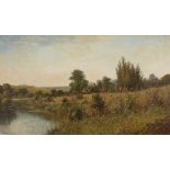 Iosif Evstaf'evic Krachkovsky,  Russian 1854-1914-  A wooded river landscape;  oil on canvas, s...