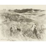 Max Liebermann, German 1847-1935, Cattle in a field; collotype print based on an original charc...