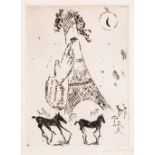 Marc Chagall, French/Russian 1887-1985, Eiffel Tower (from VVV Portfolio), 1942; etching on wov...