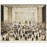 Laurence Stephen Lowry RBA RA, British 1887-1976, The Auction; offset lithograph in colours on ...