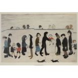 Laurence Stephen Lowry RBA RA, British 1887-1976, Man Holding Child; offset lithograph in colou...