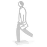 Julian Opie, British b. 1958- Male walker - Grey, 2020; laser cut acrylic, two-part statuette b...