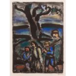 Georges Rouault, French 1871-1958, Christ et Chemineaux, 1929;  lithograph with pastel hand-col...