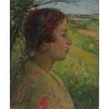 Bernard Joseph Artigue,  French 1859-1936 -  Portrait of a girl in profile;  oil on canvas, sig...