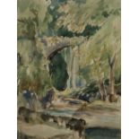 Tom Waghorn,  British 1900-1959 -  Bridge;  watercolour and pen on paper, signed with monogram ...