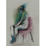 Alison Harper,  British b.1964 -  Seated female nude, 1987;  charcoal and pastel on paper, sign...