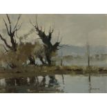 Edward Wesson,  British 1910-1983 -  Misty River Dorset;  oil on canvas board, signed lower rig...