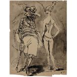 Feliks Topolski RA,  Polish/British 1907–1989 -  Two figures;  ink, wash and pencil on irregula...