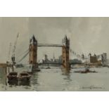 Edward Wesson,  British 1910-1983 -  Tower Bridge;  watercolour and ink on paper, signed lower ...