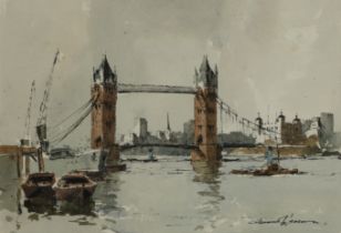 Edward Wesson,  British 1910-1983 -  Tower Bridge;  watercolour and ink on paper, signed lower ...