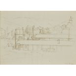 Percy Horton,  British 1897-1970 -  Lonica Railway Station;  ink and chalk on paper, titled low...