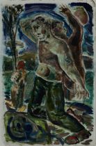 Peter Howson OBE,  Scottish b.1958 -  Two standing figures;  monoprint on paper, 53.9 x 35.5 cm...