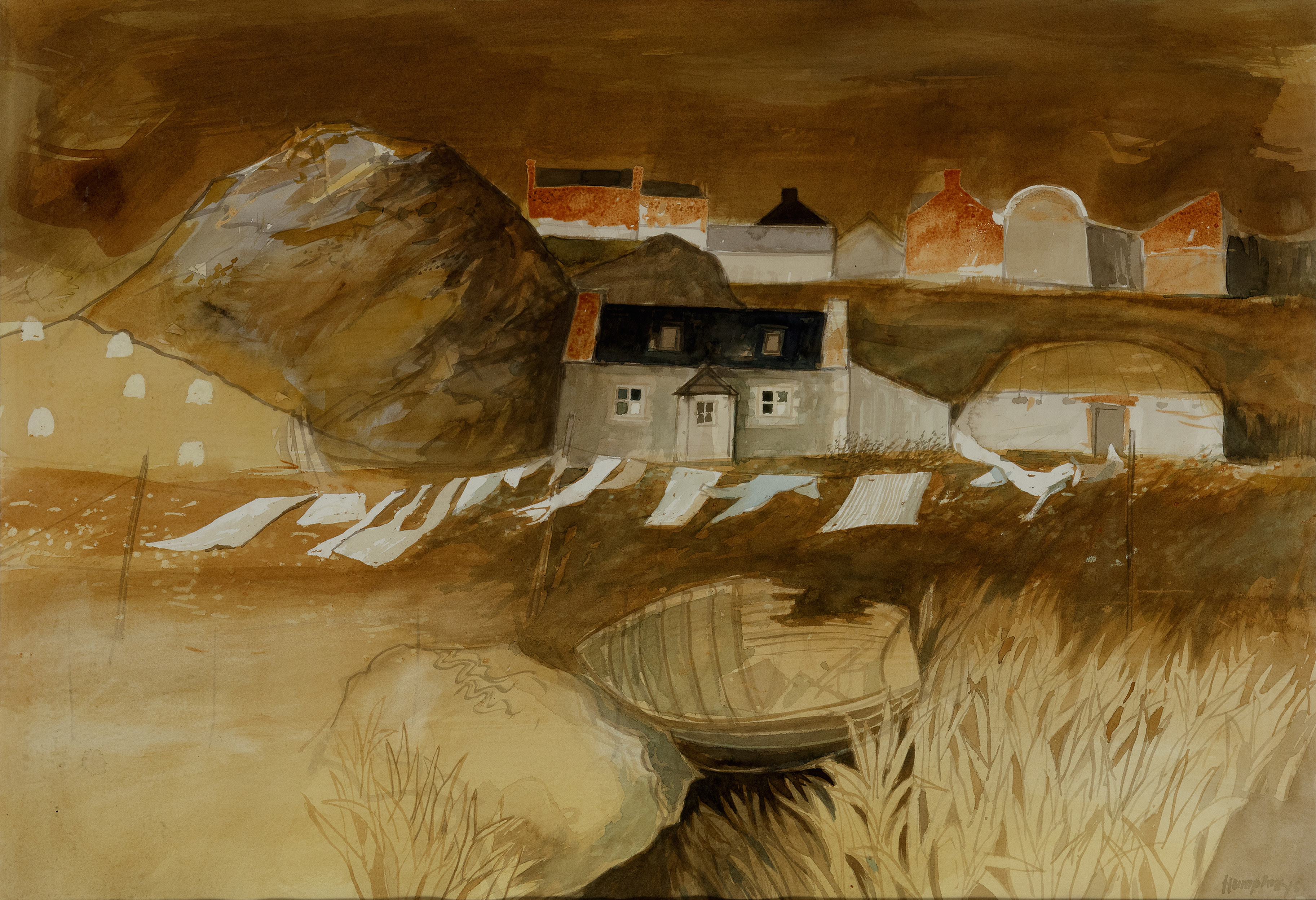 David Humphreys, British 1937 - Wash Day, Borve, Barra; watercolour on paper, signed lower righ...