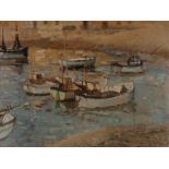 Borland McLellan,  Scottish/Canadian b.1913 -  Harbour scene;  oil on canvas, signed lower righ...