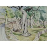 John Nash,  British 1893-1977 -  Terraced garden, 1971;  watercolour and pencil on paper, signe...