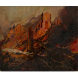 Cyril Jones,  British active c.1941 -  Blitz scene;  oil on board, signed and dated lower right...