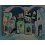 Mordechai Arieli,  Polish/Israeli 1909-1993 -  Figures in Safed;  oil on canvas, signed in Hebr...