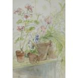 Philippa Bowley,  British active c.1983 -  Pink Geraniums, 1983;  watercolour on paper, signed ...