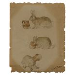 Attributed to Beatrix Potter,  British 1866-1943 -  Page from an autograph book; bunny rabbit wi...