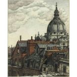 Charles Ginner ARA CBE,  British 1878-1952 -  The Dome, Brompton Oratory, 1936;  ink and waterc...