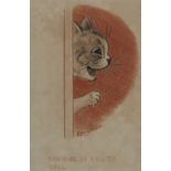 Louis Wain,  British 1860-1939 -  How Nice of You to Call;  ink, pastel and pencil on paper, si...