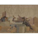 Thérèse Lessore,  British 1884-1945 -  Washerwomen, Place d'Aix Marseille, 1921;  watercolour o...