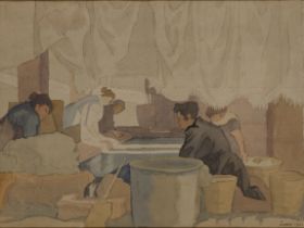 Thérèse Lessore,  British 1884-1945 -  Washerwomen, Place d'Aix Marseille, 1921;  watercolour o...