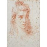 Augustus John OM RA,  British 1878-1961 -  Portrait of a Woman, 1925;  red chalk on paper, sign...