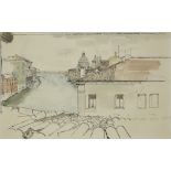 John Ward,  British 1917-2007 -  Venetian canal;  pen and watercolour on paper, 28.5 x 45.5 cm ...