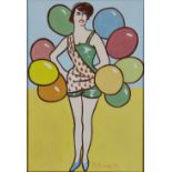 Edward Helmer,  British b.1945 -  Woman with balloons, 1974;  gouache on paper, signed and date...
